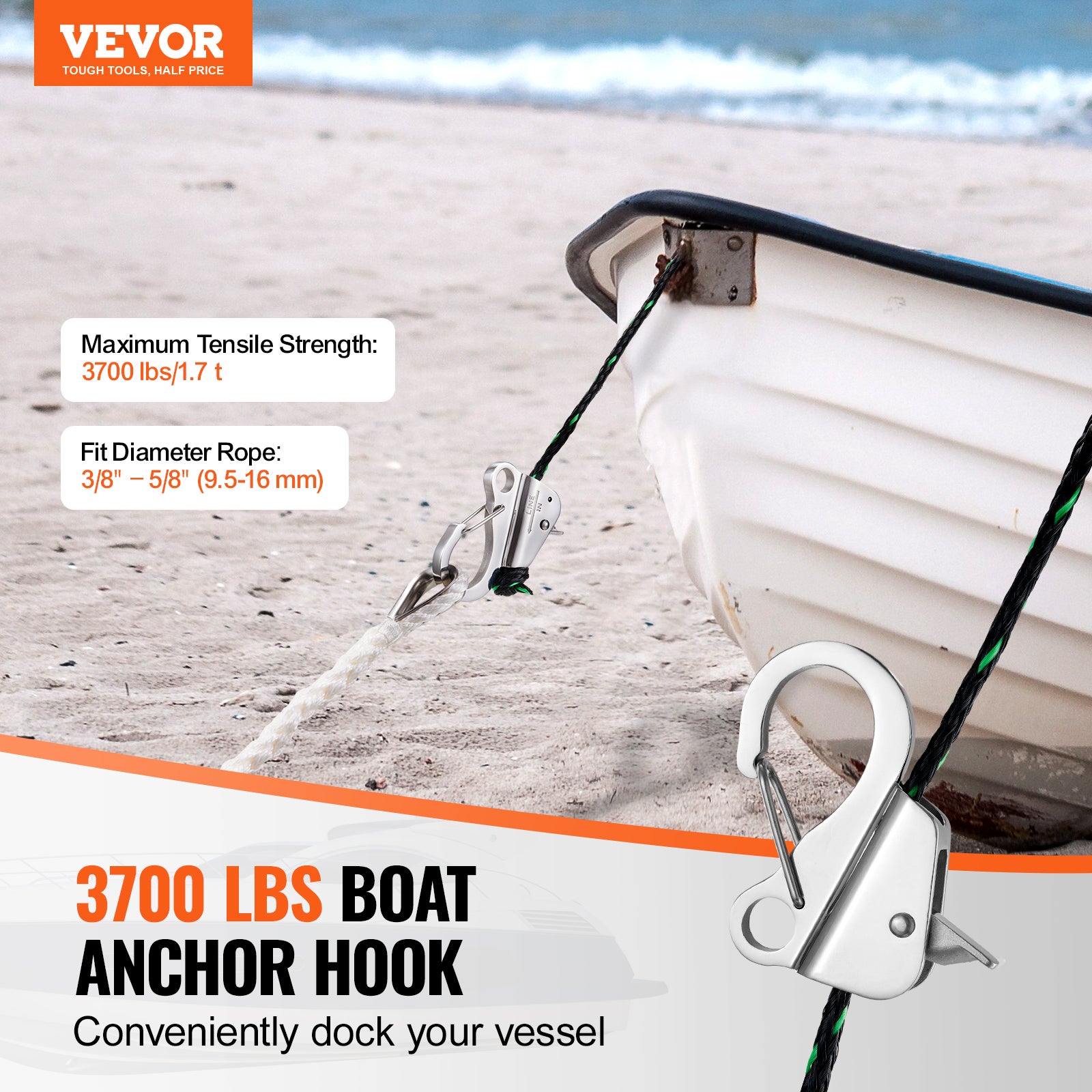Crochet D'ancrage Pour Bateau – Système Sans Nœud, Dégagement Rapide, Charge 8000 Lb, Compatible Cordes 3/8 à 5/8 Pouces, En ABS