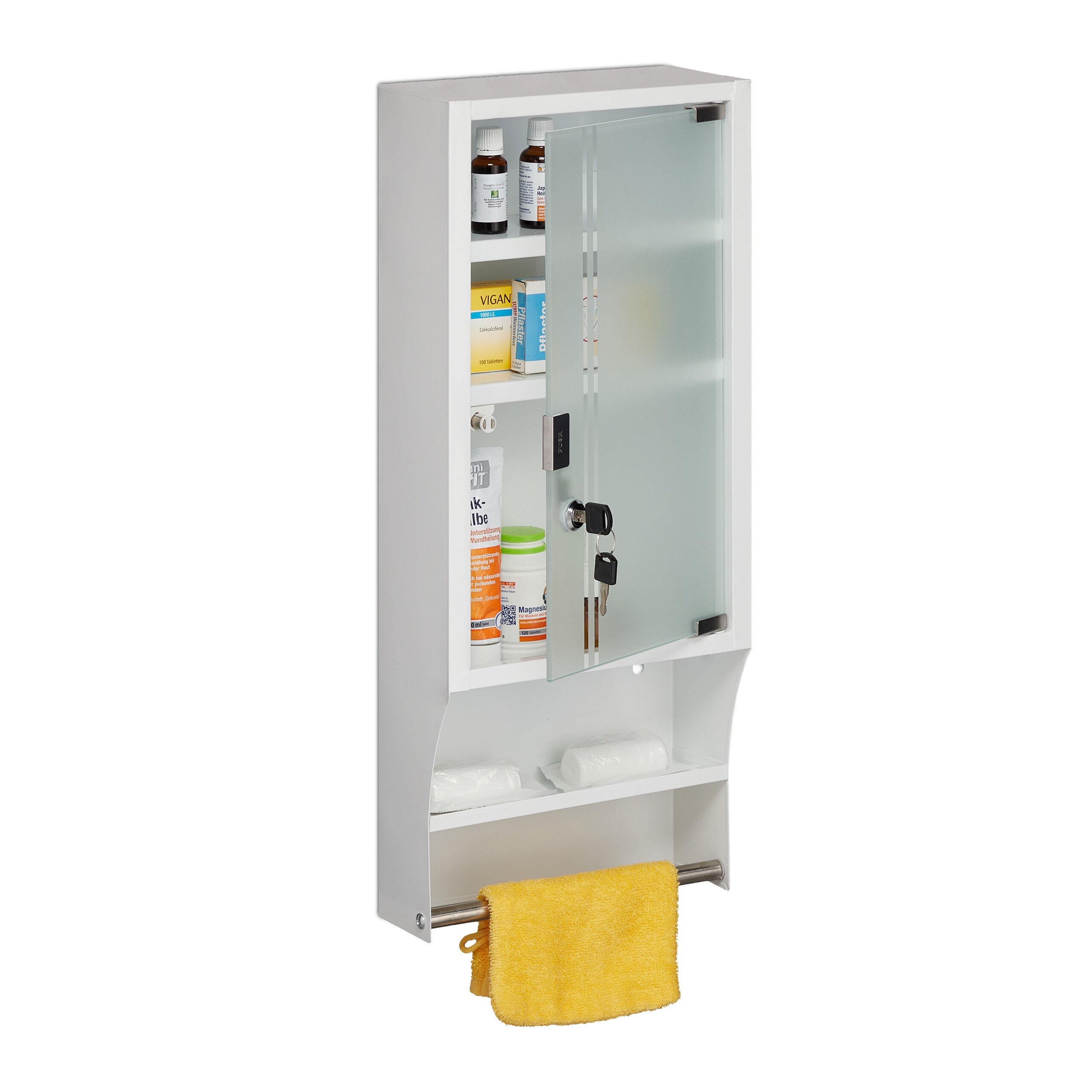 Relaxdays Armadietto Pronto Soccorso, Per Medicinali, Cassetta Farmaci Bagno In Acciaio Hlp 30x30x12 Cm Argentato 84659037