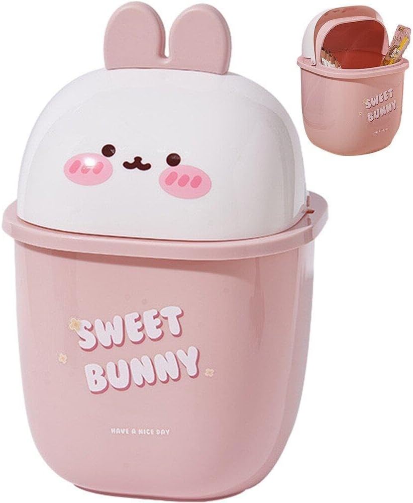 Uroczy, miniaturowy kosz na śmieci na biurko, w kształcie kota z kreskówkową kreskówką i obrotową pokrywką