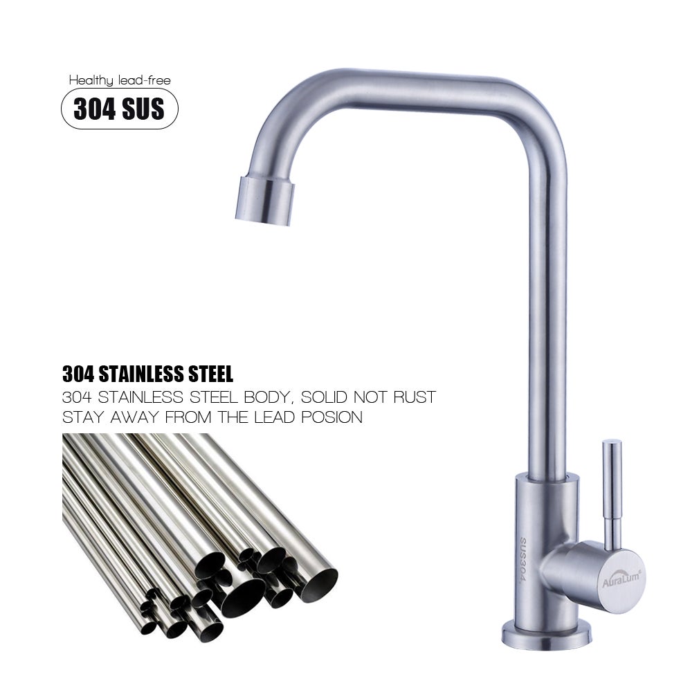Auralum MAX Rubinetto da cucina ad acqua fredda, girevole a 360°, rubinetto per lavello ad acqua fredda leva singola, acciaio inossidabile-Spazzolato - 7