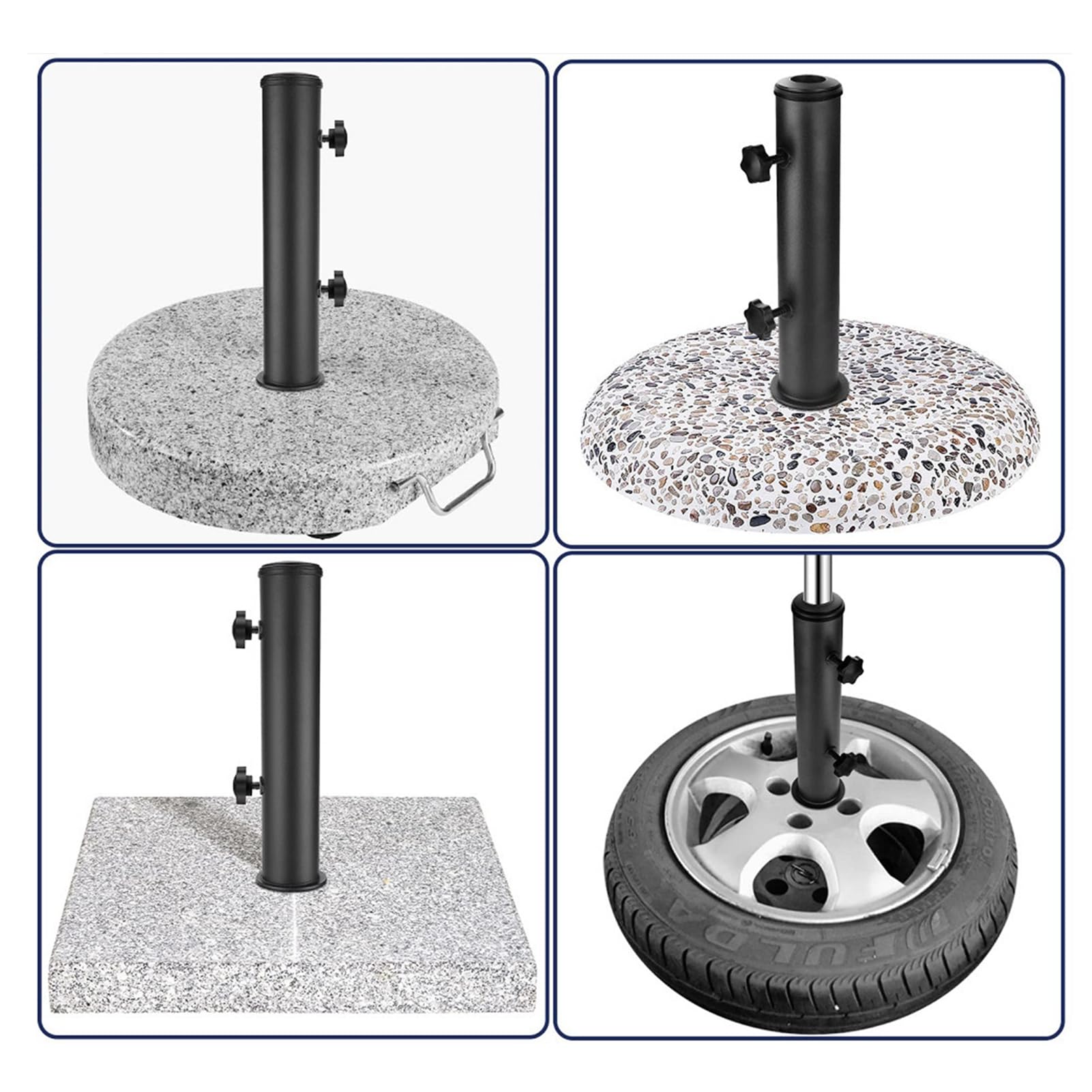Kit de support de parasol universel avec tube d'insertion et manchon de fixation pour mât, pour extérieur et jardin, Noir - 6