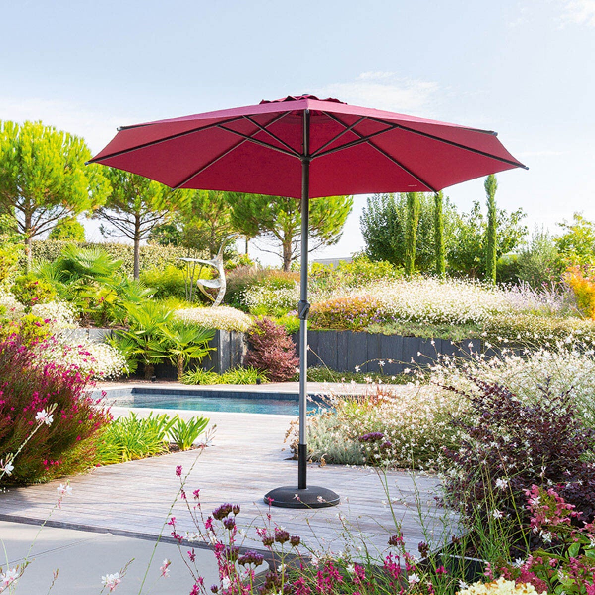 Sombrilla Reclinable Roja Hapuna Redonda Recta De 3,3 M - Happy Garden