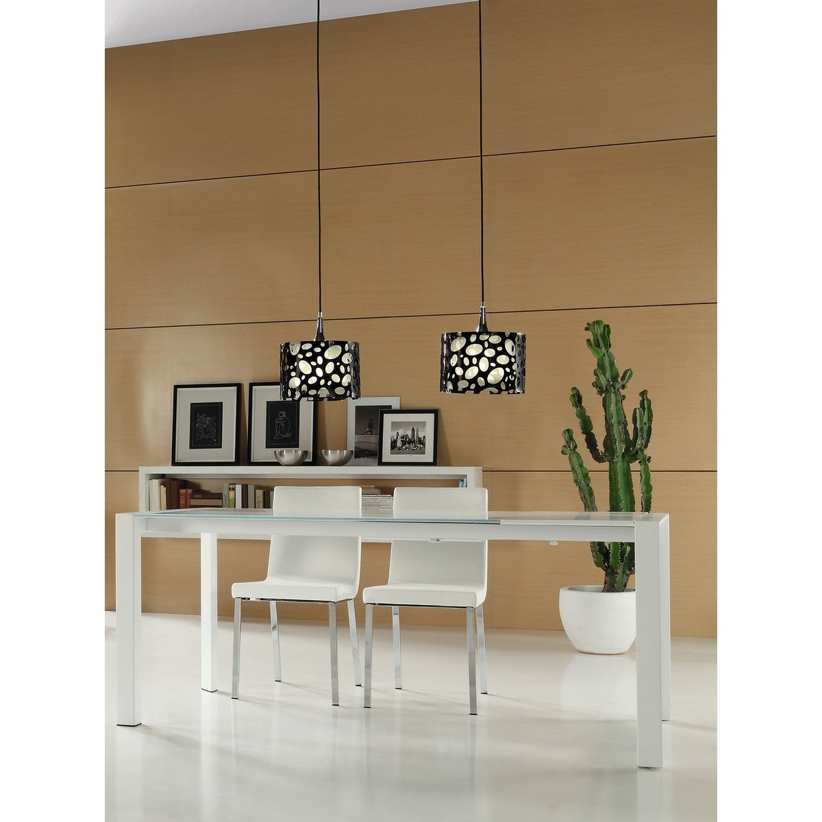 Suspension Lupin 4 Ampoules E27, noir brillant/arylique blanc/chrome poli - 5