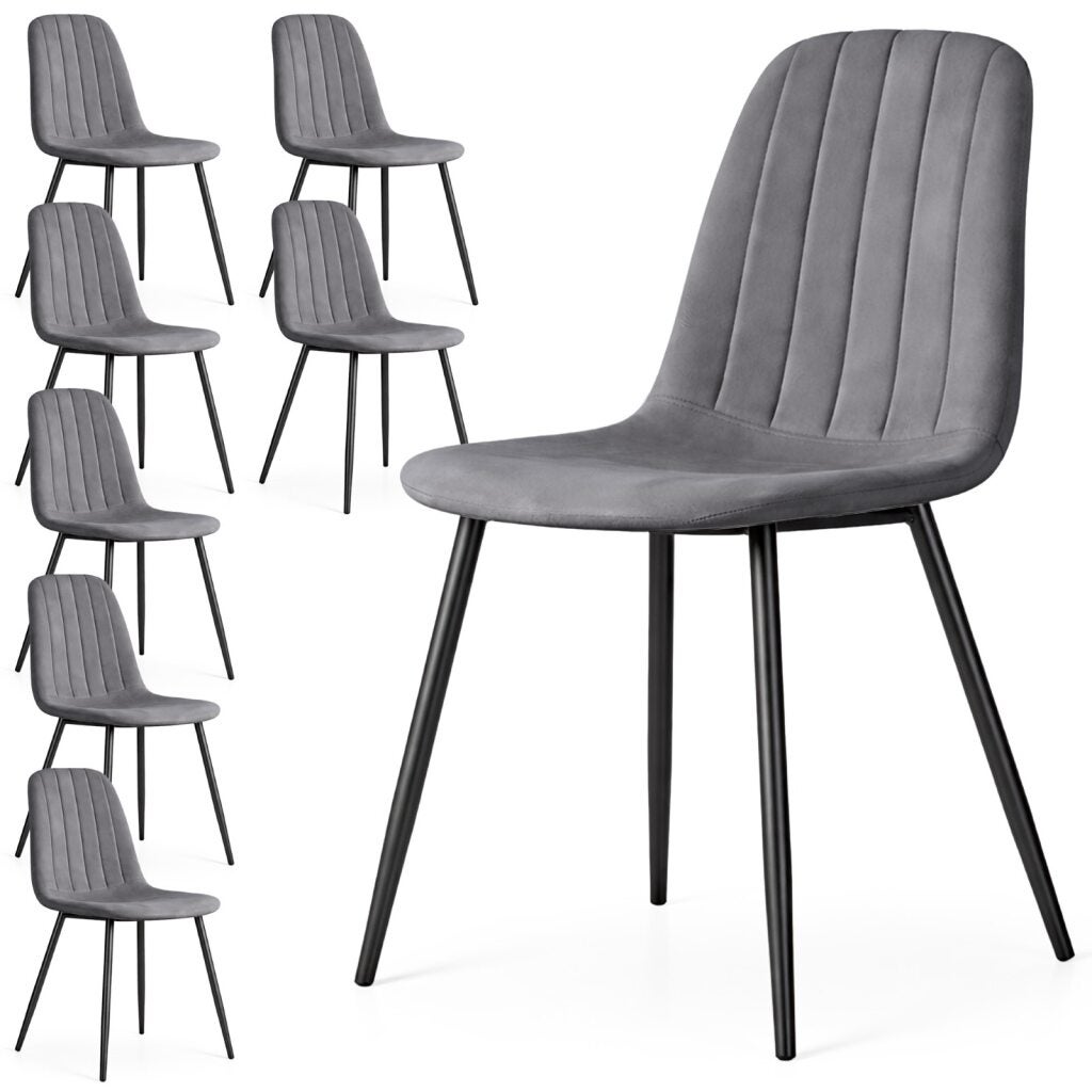 8x Welurowe krzesło tapicerowane pikowane Ciemny Grafit LUMO Czarne nogi