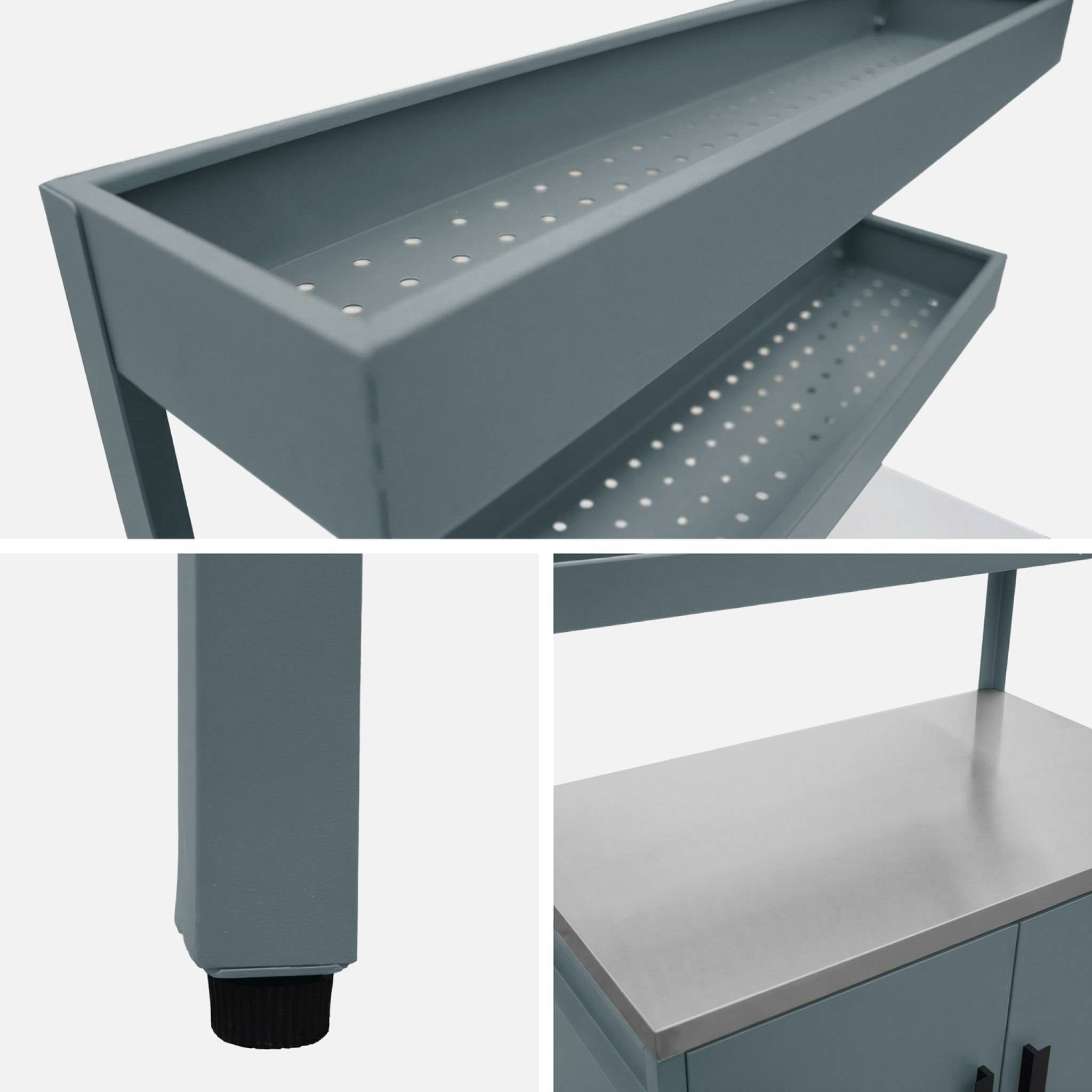 Cozinha de exterior em aço com 2 prateleiras suspensas e 2 portas, 80cm, Naxos, Azul cinza, 80x49x142 cm - 5