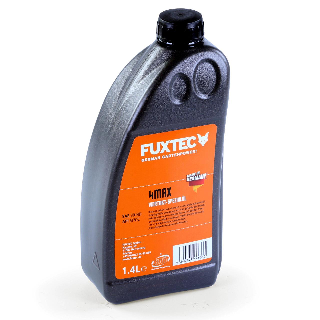 Huile moteur - FUXTEC - 4 temps 1,4L SAE30 pour tondeuses, débroussailleuses, appareils motorisés, Made in Germany - 4