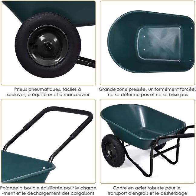 Carriola Da Giardino Con 2 Ruote E Struttura In Acciaio, Carrello Resistente Con Grande Capacità Di Carico Nero
