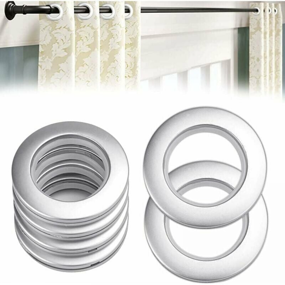 Opakowanie 50 plastikowych kółek do zasłon, kółek z oczkami 40 mm, srebrnych plastikowych kółek do karniszy