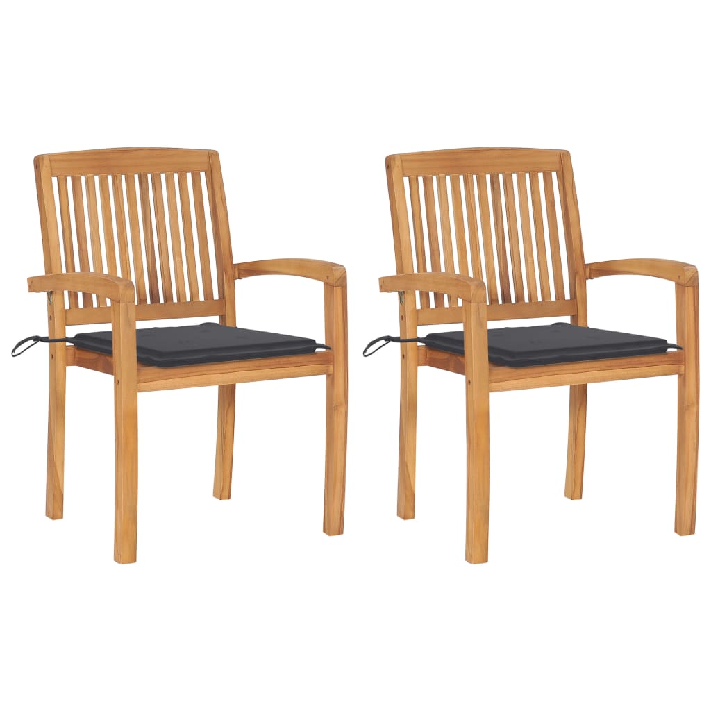 Chaises de jardin 2 pcs avec coussins anthracite Bois de teck - 2