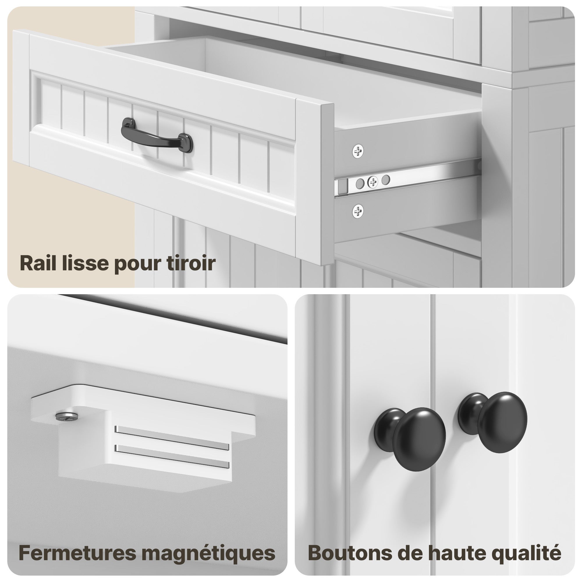 Mobile bagno con 1 cassetto 4 ante ripiano regolabile bianco 73 x 31 x 132 cm Bealife - 5