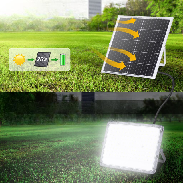 Projecteur LED à lumière froide avec panneau photovoltaïque avec fonction crépusculaire Century Sirio - 5 Watt = 100 Watt - 800 Lumen