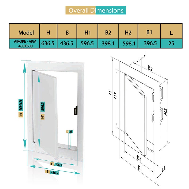 AIROPE Trappe de Visite 400x600 mm Acier, Fermeture Magnétique, Ouverture Gauche/Droite, Panneau d’Accès pour Eau, Mur, Baignoire, Fusibles, Fils - 2