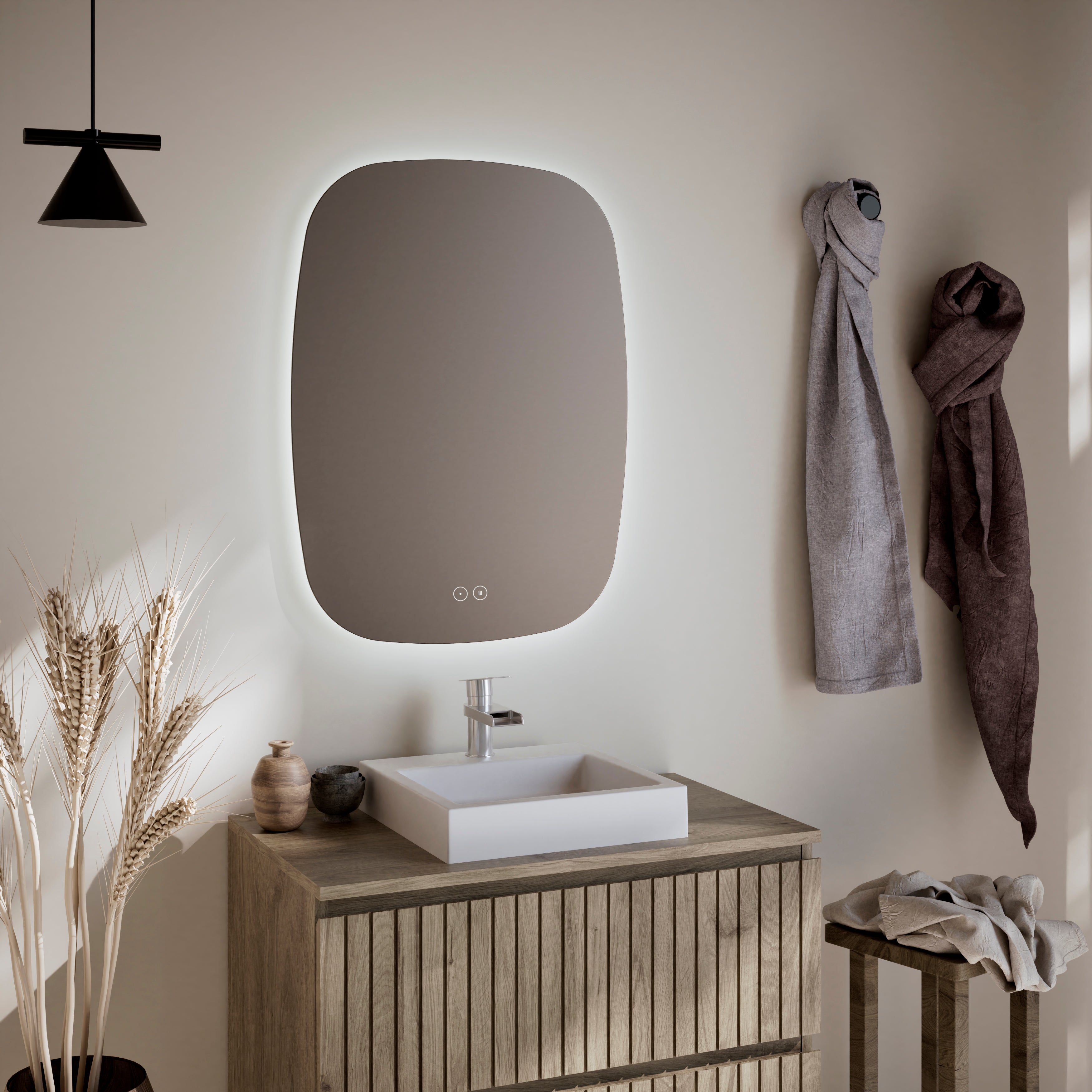 Feel Your Bath, Espejo de Baño Forma Nube 60x80 cm con Luz LED Regulable, Interruptor Táctil, Antivaho y Apagado Automático - 2