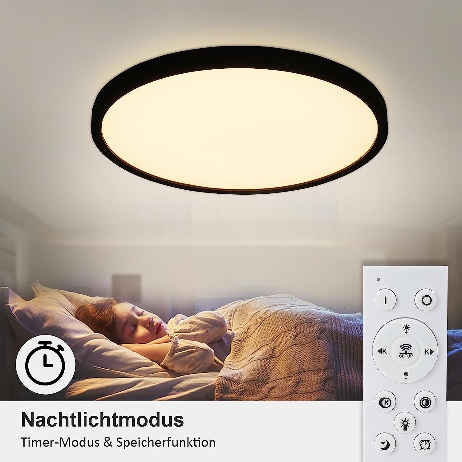 NETTLIFE Lámpara de Techo LED Regulable 30cm Lámpara de Baño 20W Baño Redondo Negro Plano con Control Remoto IP44 Impermeable para Dormitorio Baño - 4