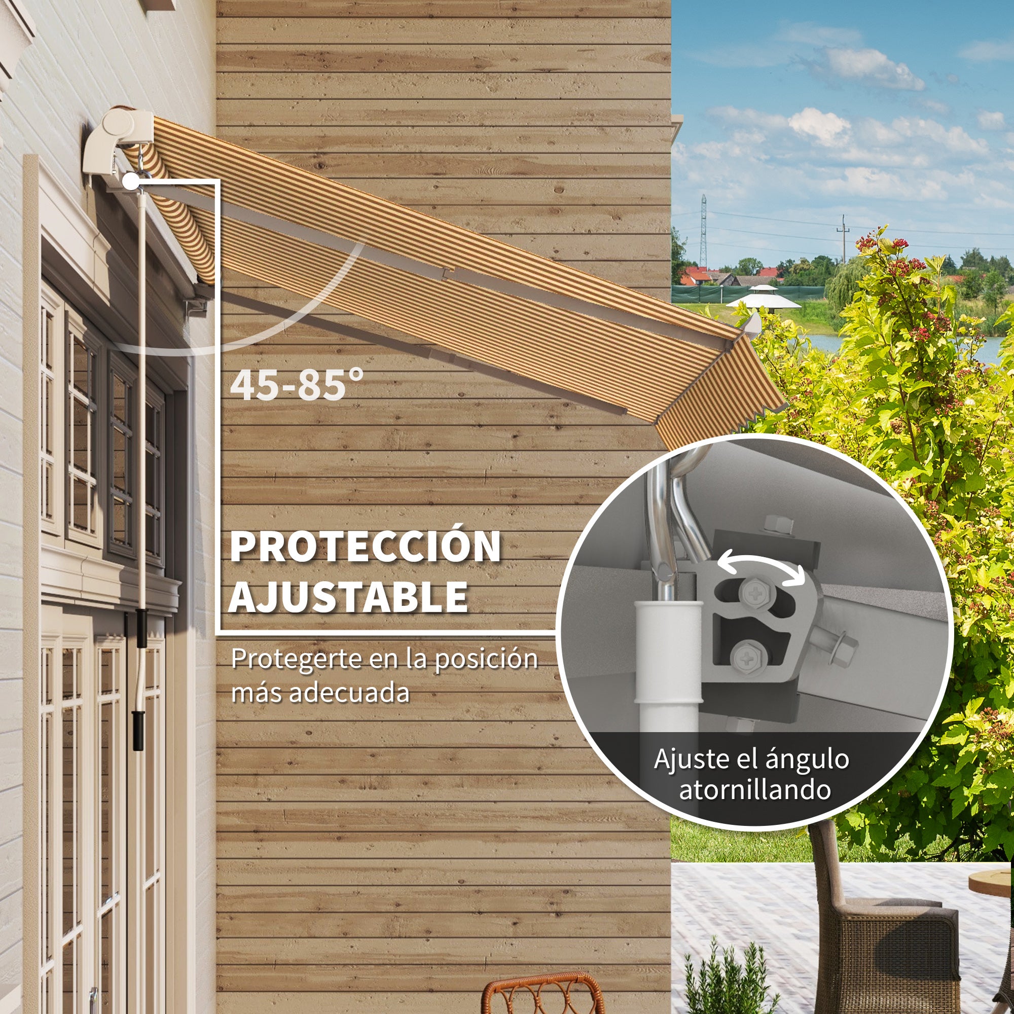 Toldo Manual Retrátil Outsunny em Poliéster e Alumínio Laranja 295x245x151,5 cm - 4