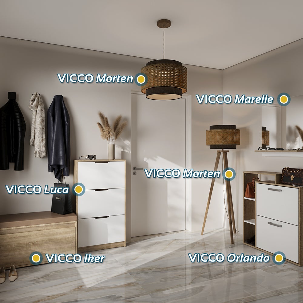 Vicco Basculeur à chaussures Orlando, Blanc/Sonoma, 80x128.3cm avec 3 compartiments - 2