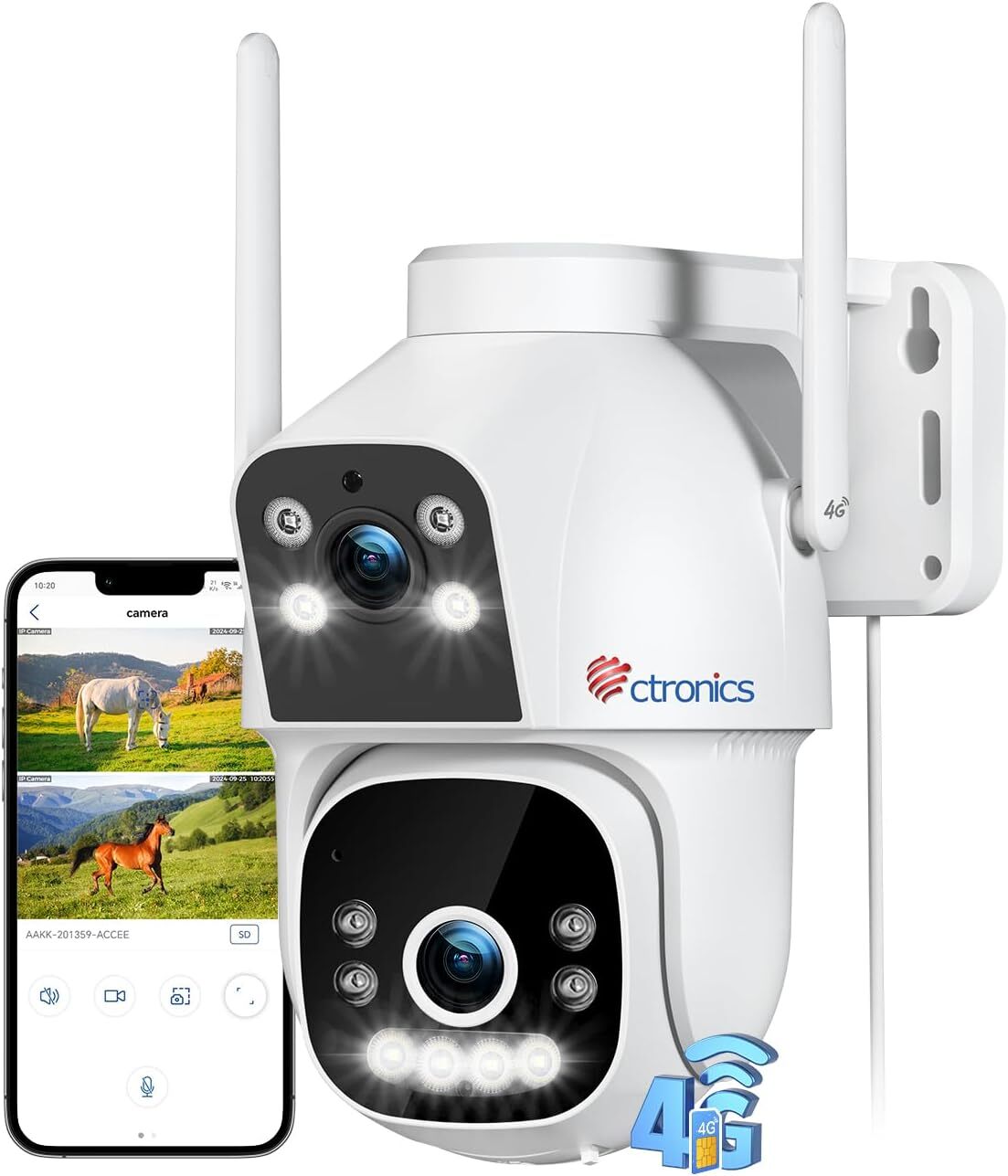 Caméra de surveillance 4G LTE Ctronics 2 objectif, détection IA