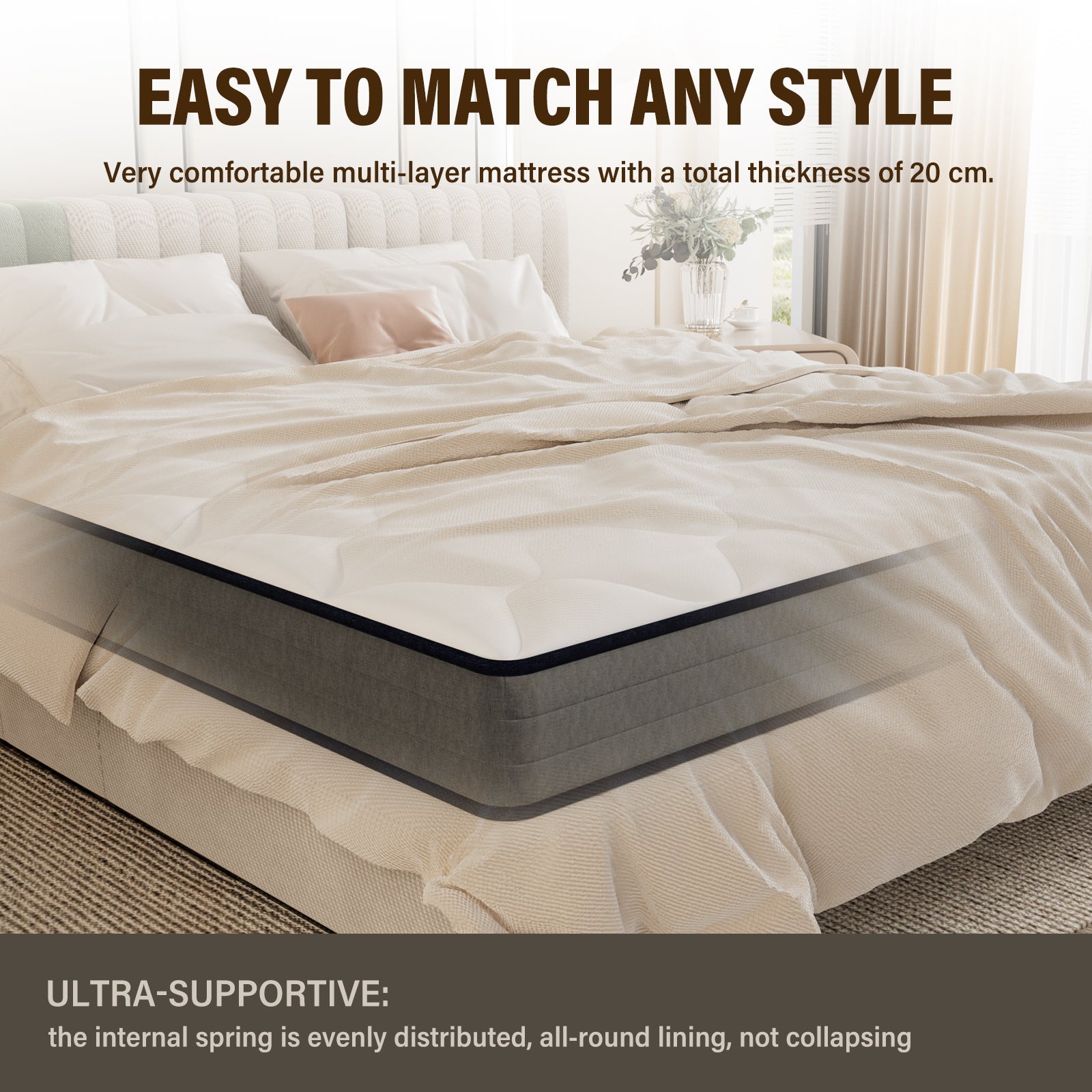 DEWINNER Matelas Ressorts 90x190x20cm, Confort, 7 Zones Ergonomique - 4