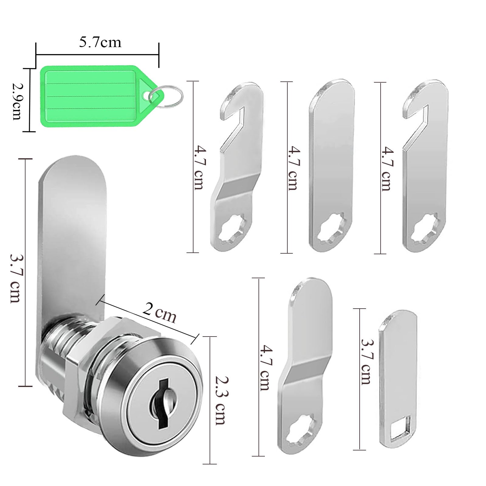 Serratura per cassetta della posta, 20 mm, serratura a camma con 5 piastre diverse e 4 chiavi, serratura per armadietto, serratura per mobili - 2