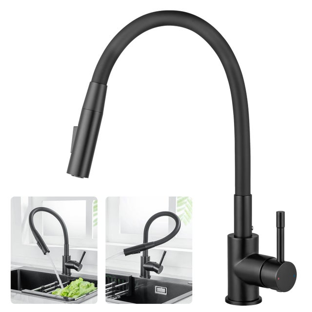 Cecipa max Flexible Mitigeur de Cuisine avec 2 Types de Jets - Noir Robinet Cuisine Rotatif à 360 ° - Mitigeur pour d'évier Rabattable