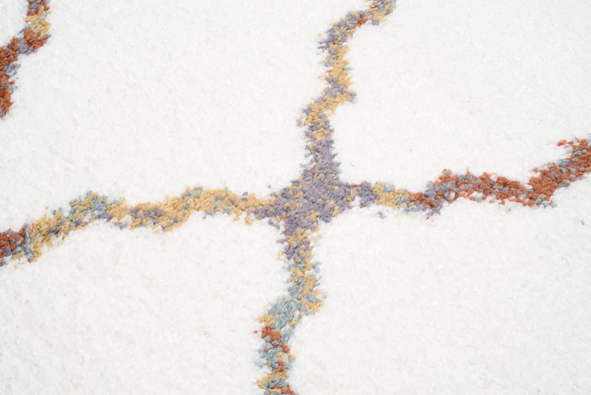 TAPISO Modena Tapis Shaggy Crème Multicolore Treillis Moelleux à Poils Longs 140x200 - 3