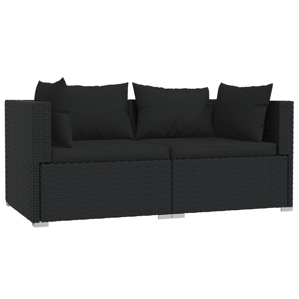 Sofá de 2 plazas | sofá de salón | sofá de descanso con cojines ratán sintético negro cfw30972