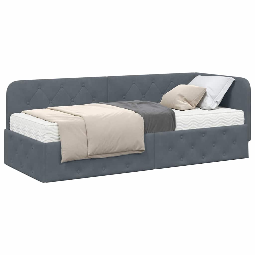 Cadre de lit d'angle en velours gris foncé pour la chambre, 80 × 200 cm - 3