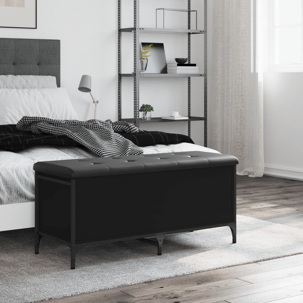 Banc d'intérieur | Banc de rangement noir 102x42x45 cm bois d'ingénierie CFW65672 - 3