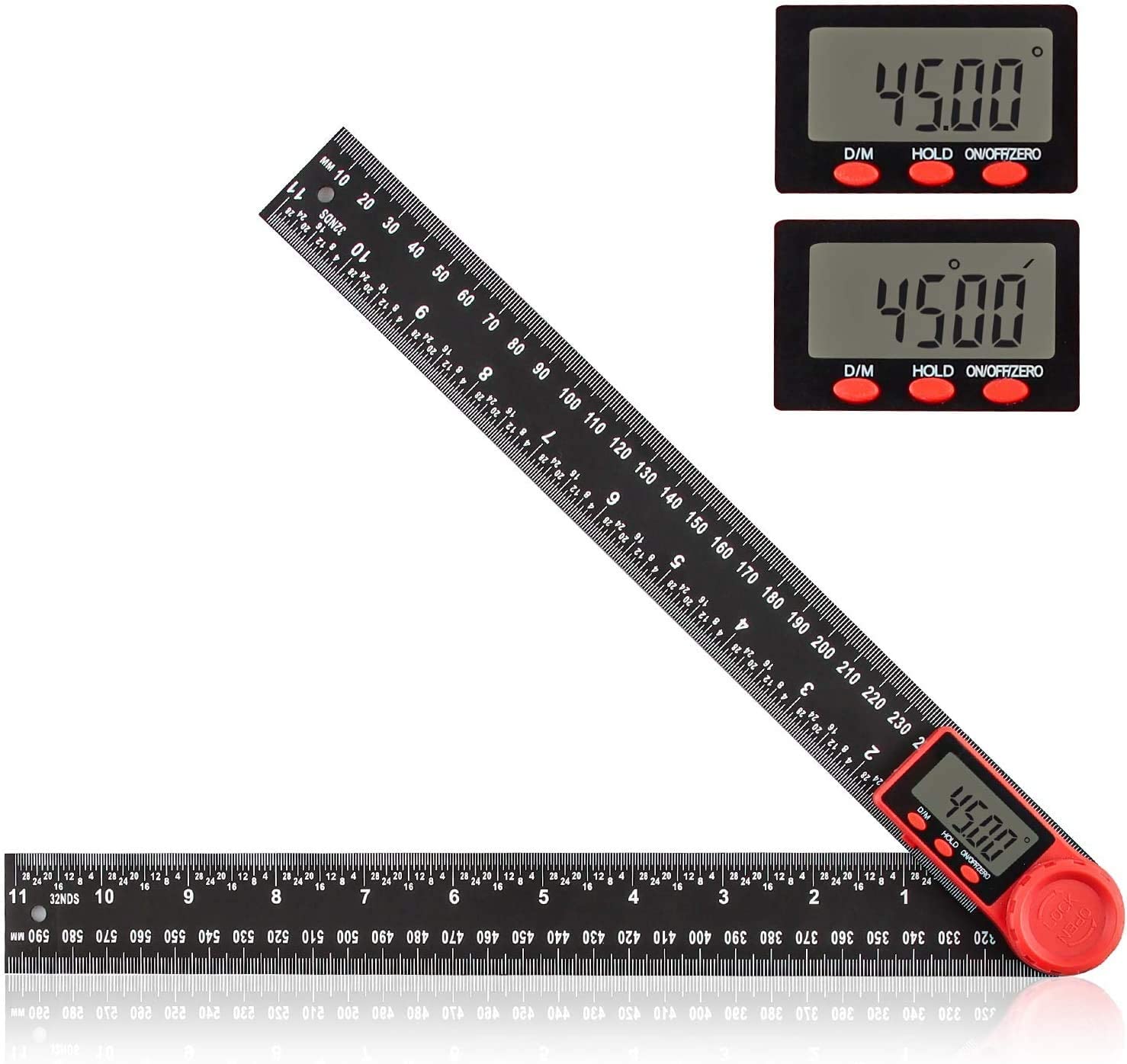 Kątomierz Cyfrowy 300 mm, Kątomierz Cyfrowy 2 w 1 z Wyświetlaczem LCD i Funkcją Blokady do Obróbki Drewna
