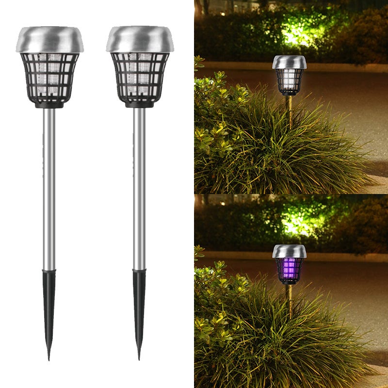 Zestaw 2 wodoodpornych, fioletowych lamp solarnych odstraszających komary – odpowiednich na tarasy, do ogrodów i dziedzińców – 39*9,5 cm/38,5*7,5 cm