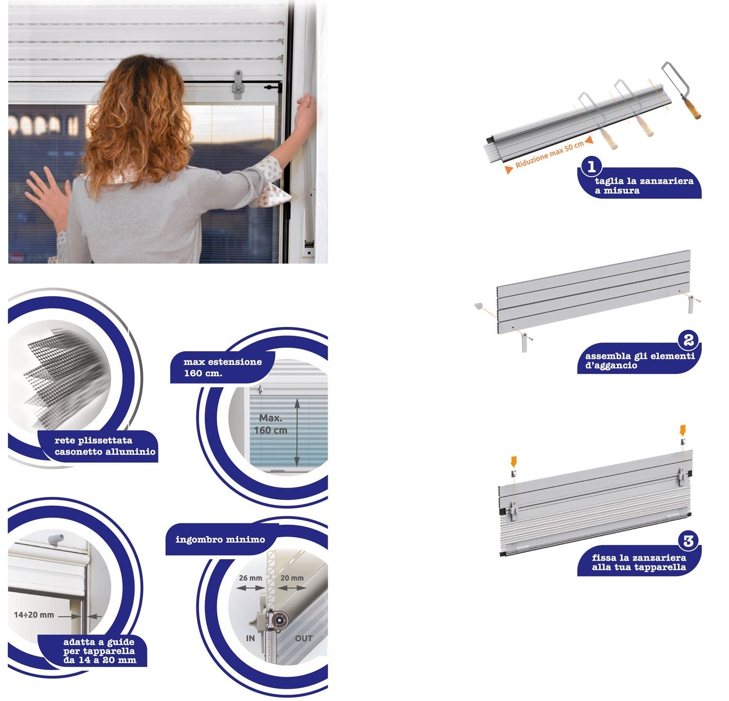 Mosquitera vertical universal con acabado blanco para persianas enrollables manuales y motorizadas stop inset - tamaño 100x160 cm