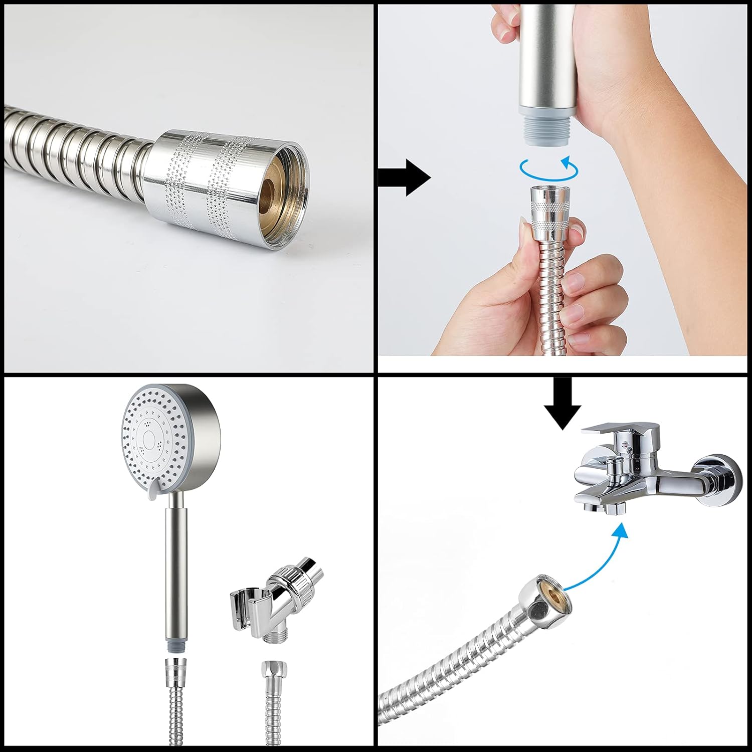 Pommeau de douche, pommeau de douche à économie d'eau sans tuyau Pommeau de douche à économie d'eau à haute pression en acier inoxydable 304 facile à - 5