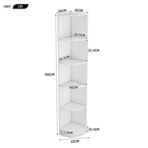 Estante de Canto em MDF 5 Prateleiras, Design Triangular, Forte, Simples e Branca, 42x30x180 cm - 3