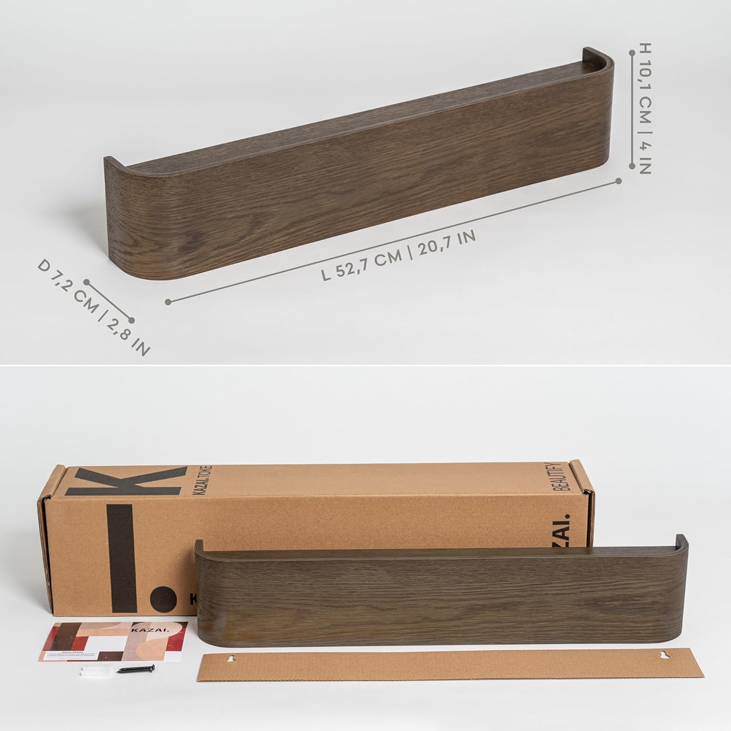 Appendiabiti da parete in legno | Design moderno con ganci nascosti | Impiallacciatura in legno massello | Colore noce - 2