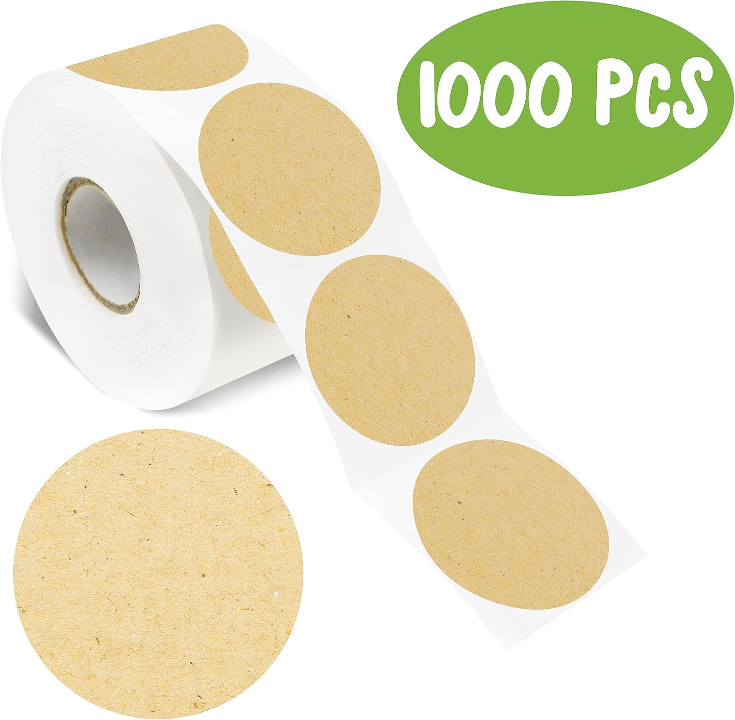 1000 naklejek z naturalnego brązowego papieru typu kraft, puste okrągłe etykiety z trwałym klejem w kropki z linią perforacji