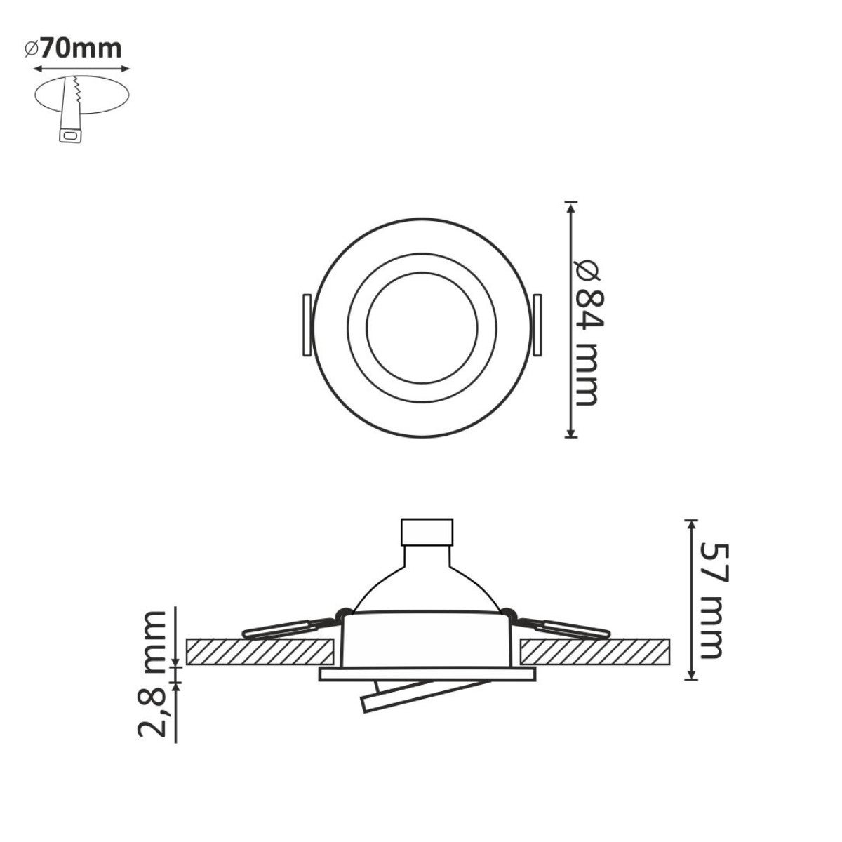 Oprawa sufitowa wpuszczana podtynkowa Sun srebrny polysk 1xGU10x8W okrągła ruchoma IP20 wym: 6,3 x 8,4 x 8,4 cm aluminium Polux - 6