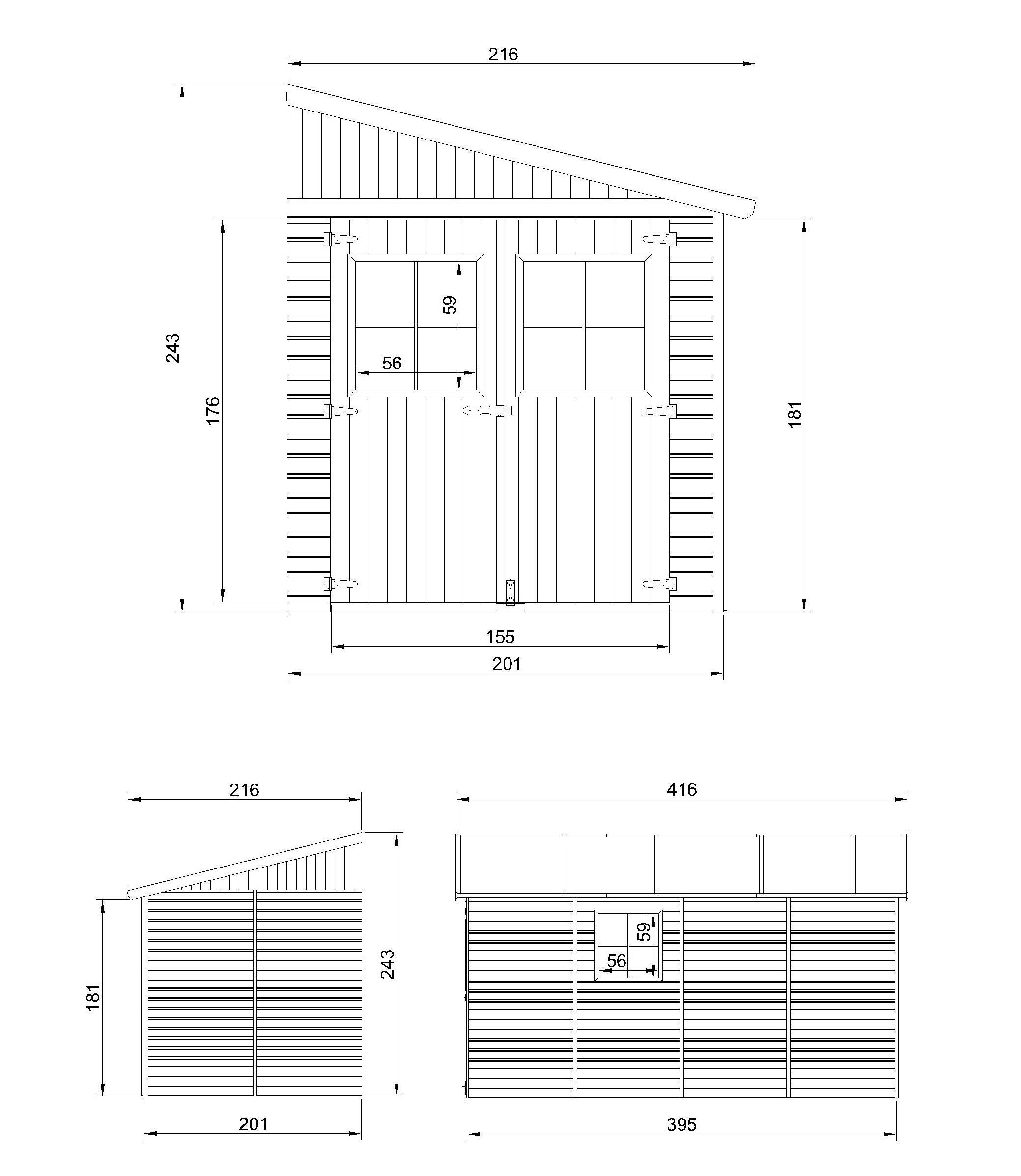 Abri de Jardin en Bois Naturel (sans paroi latérale) PLUS LES PLANCHERS IMPRÉGNÉ- H243x216x416 cm - TIMBELA M340+M340G - 5