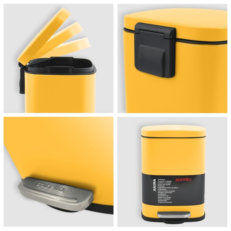 Spirella Pattumiera da bagno a pedale Acciaio AKIRA 5L Giallo Sun Mat - 4