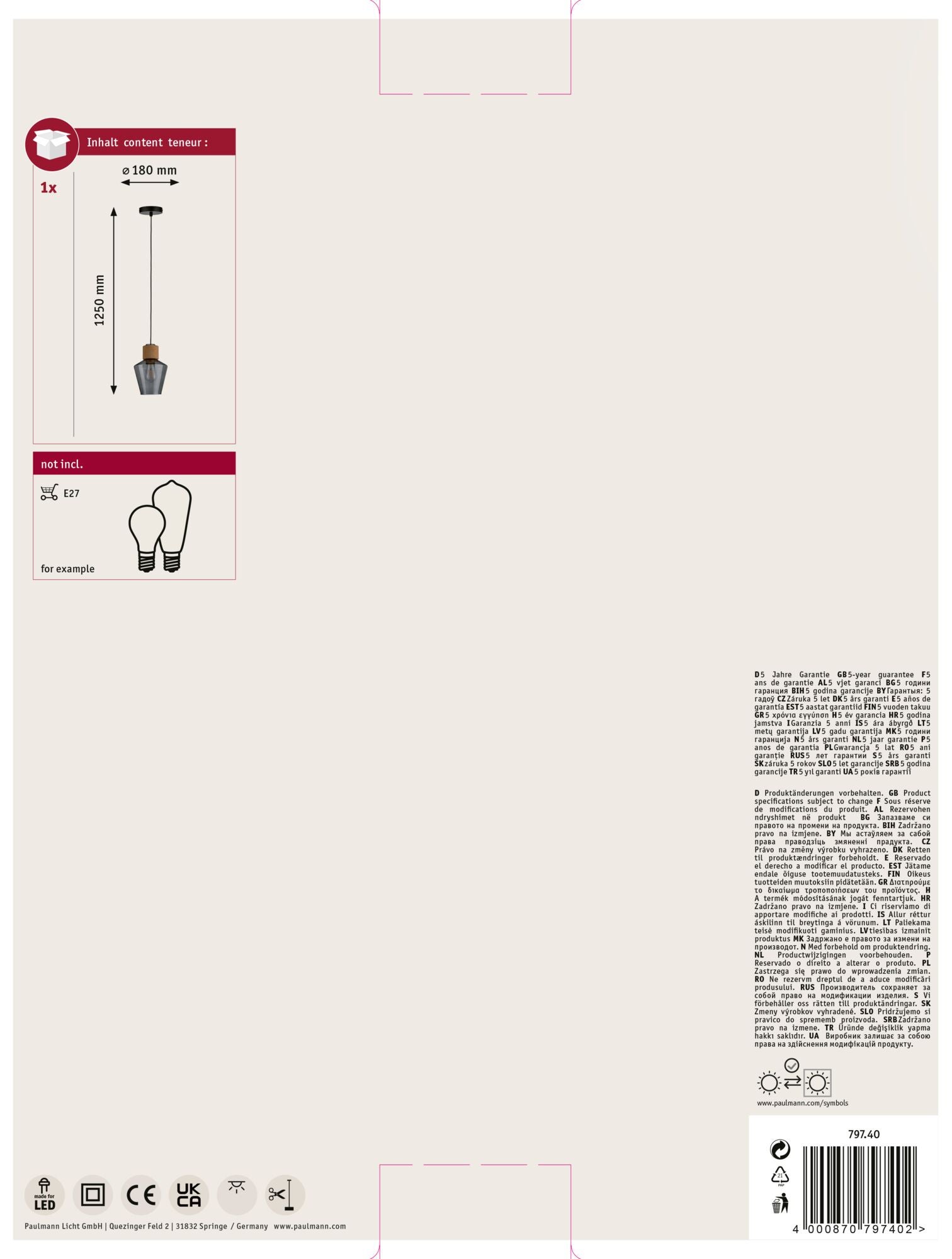 Neordic Luminaire en suspension Edla E27 max. 20W Verre fumé, Liège, Noir gradable Verre, Liège, Métal - 10