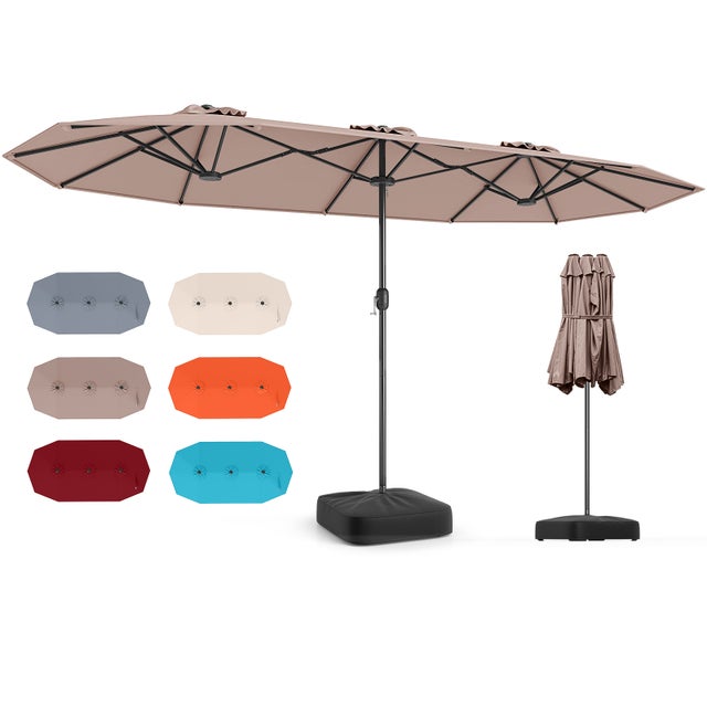 Parasol Double de Jardin 396 x 201 CM, Parasol Extra Large avec Manivelle et Socle Robuste, Parasol Jumeau pour Cour, Patio, Terrasse, Brun