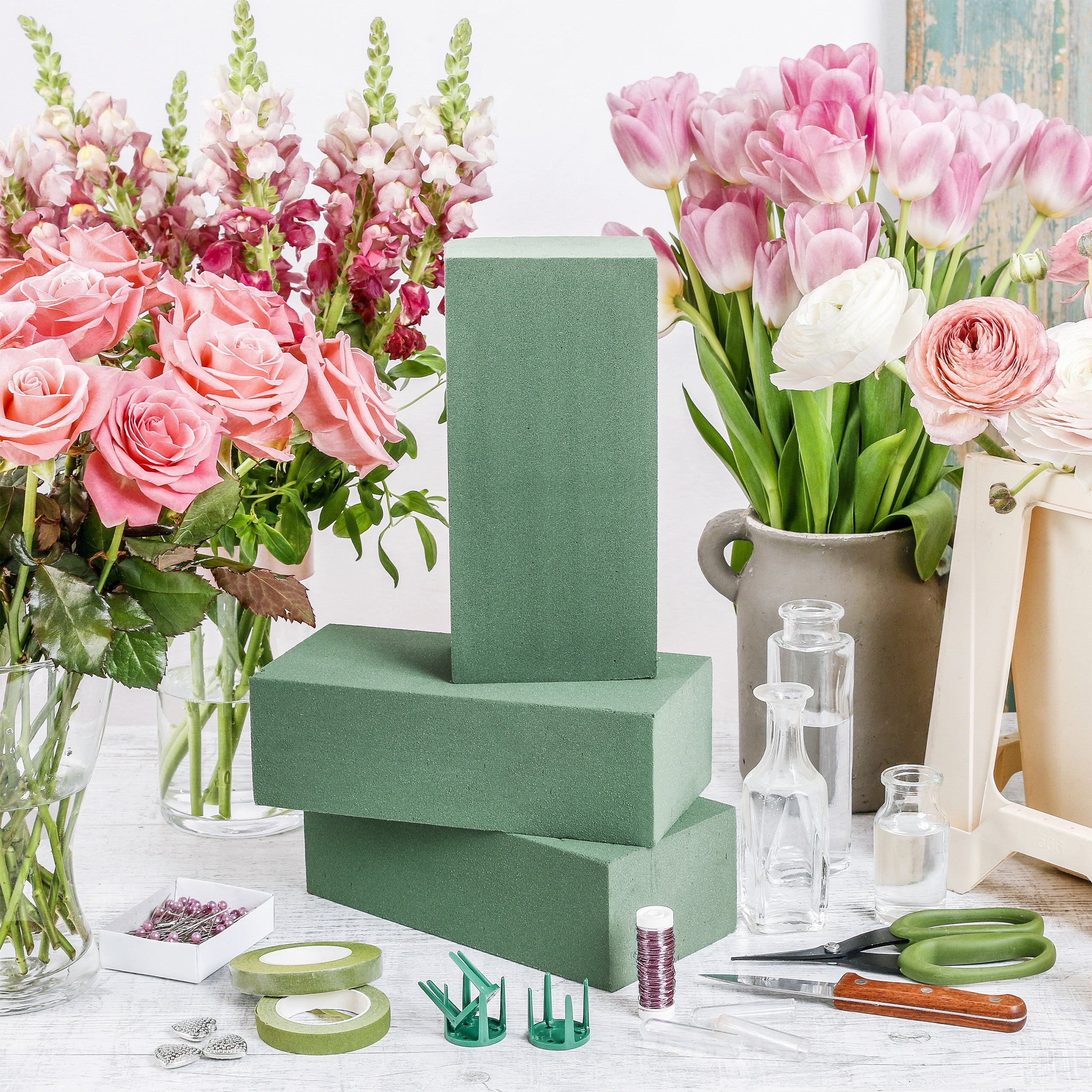 Pack 24 Bloques Espuma Floral, Esponja Arreglos Florales, Ladrillo Flores Naturales Bodas, 7,5x20x10cm, Verde - 2