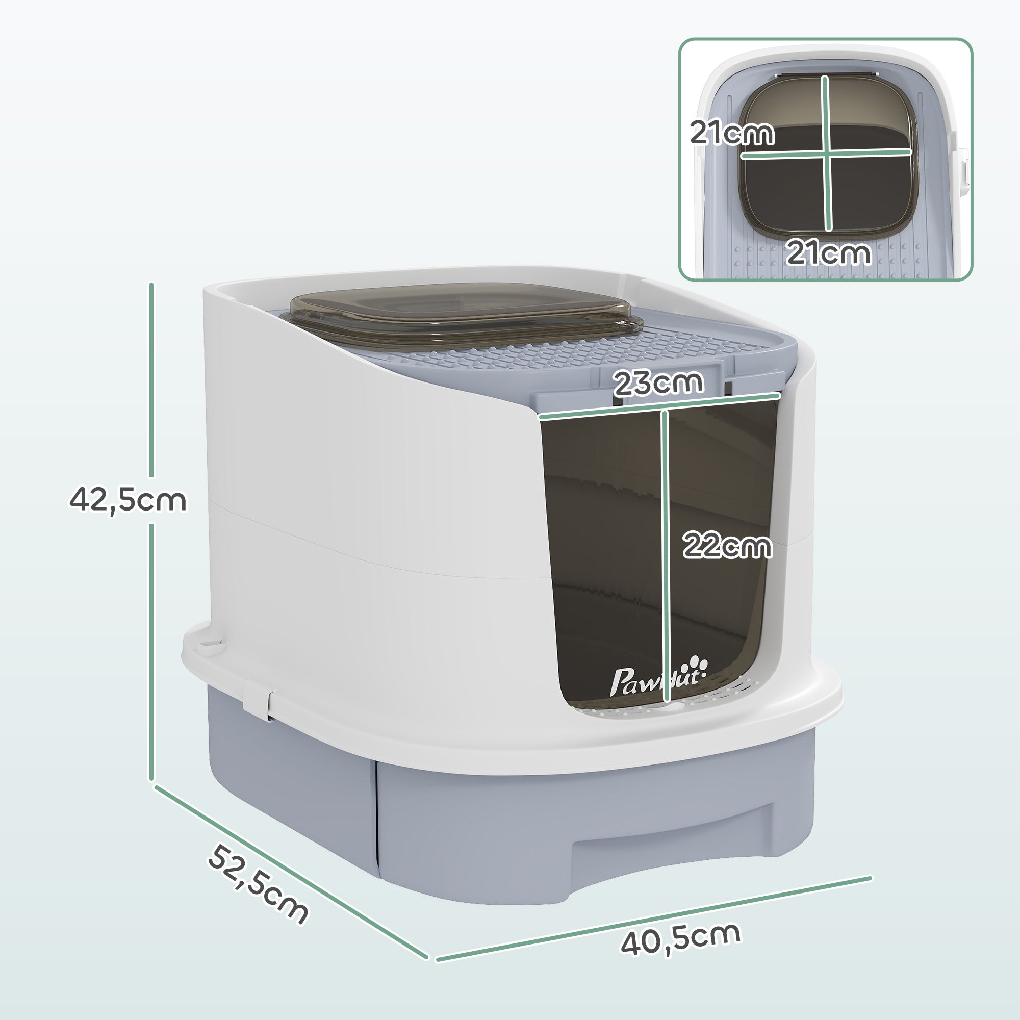 Arenero para Gatos PawHut Polipropileno Blanco y Gris 40.5x52.5x42.5 cm - 3