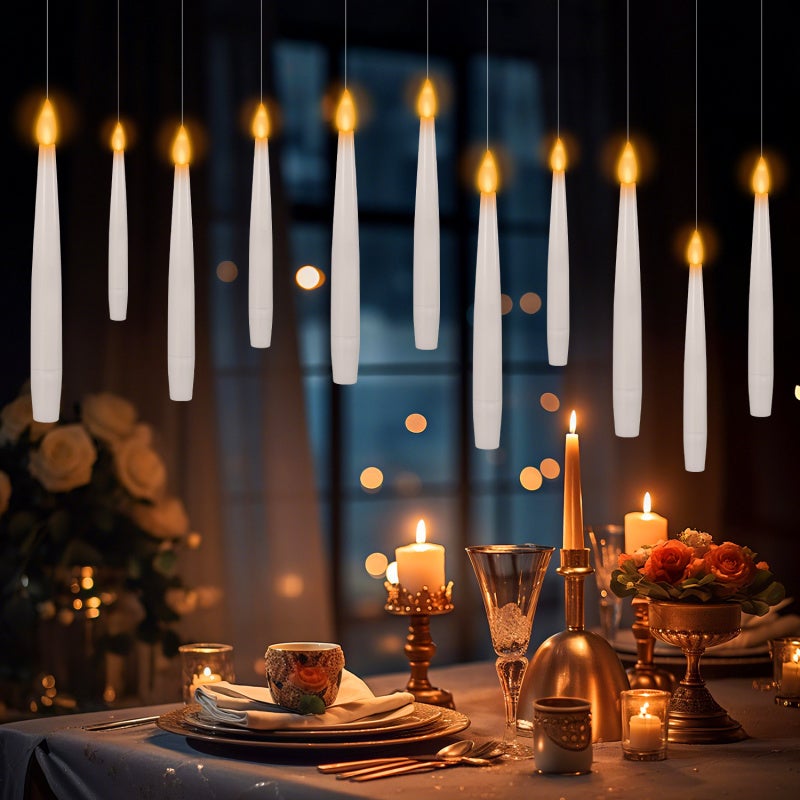 Lot De 12 Bougies LED Flottantes Magiques - Avec Télécommande Baguette, Suspendues, Sans Flamme - Pour Décoration Noël, Mariage, Halloween