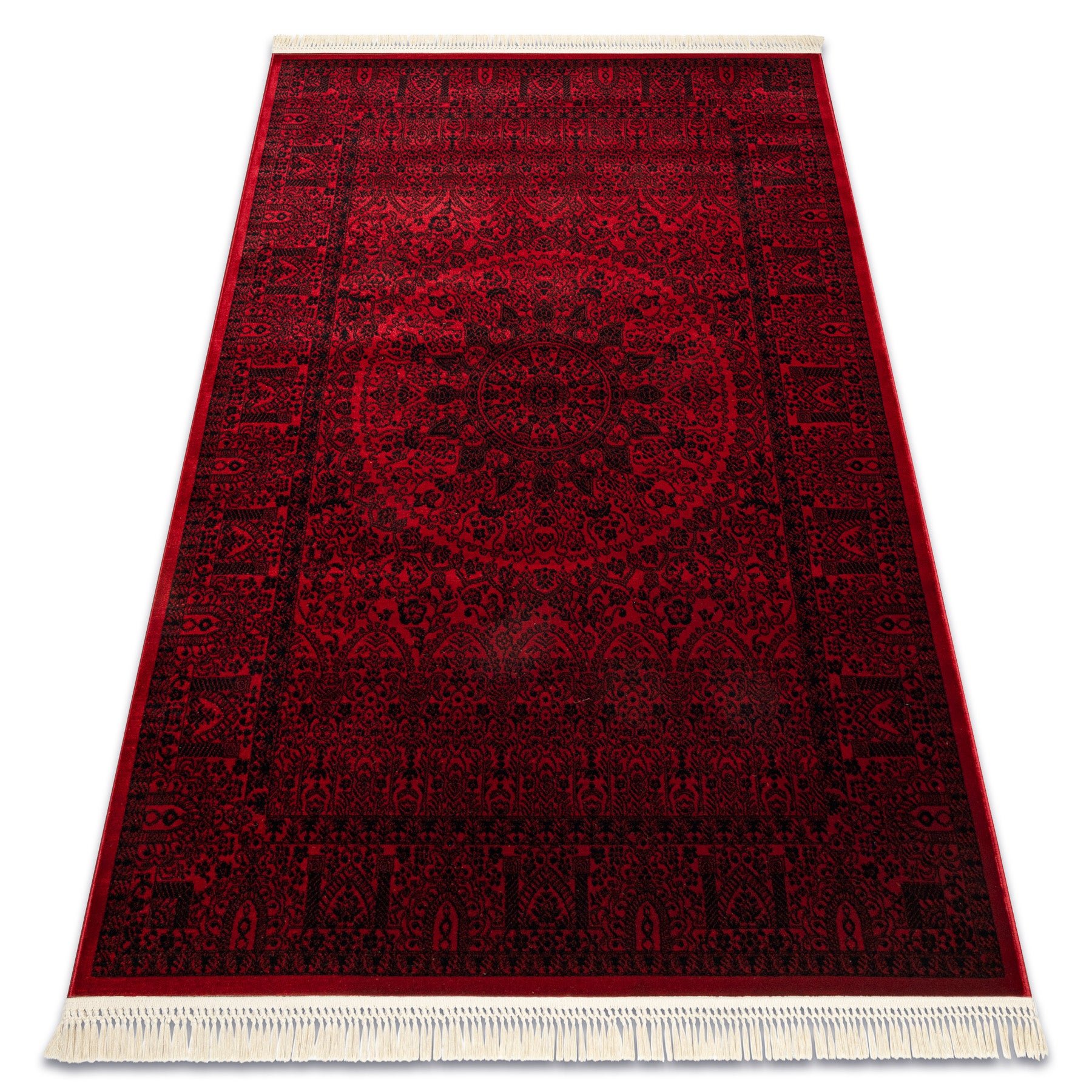 Dywan ORIENT 6039 bordo / czarny Ramka, rozeta, orientalny, z frędzlami 100x200 cm