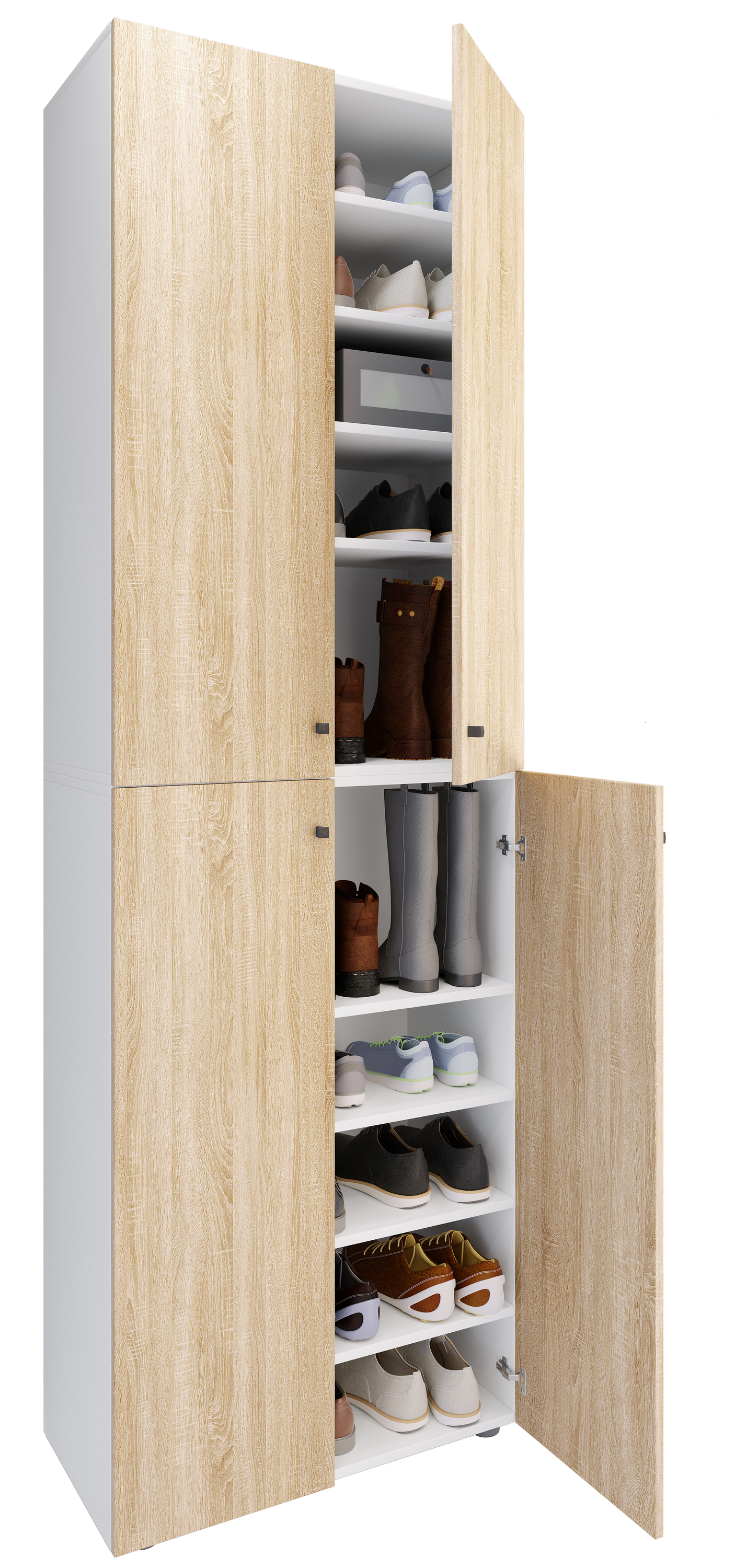 VCM Szafka na buty Lona Biały / dąb Sonoma H. 220 x B. 70 x T. 40cm