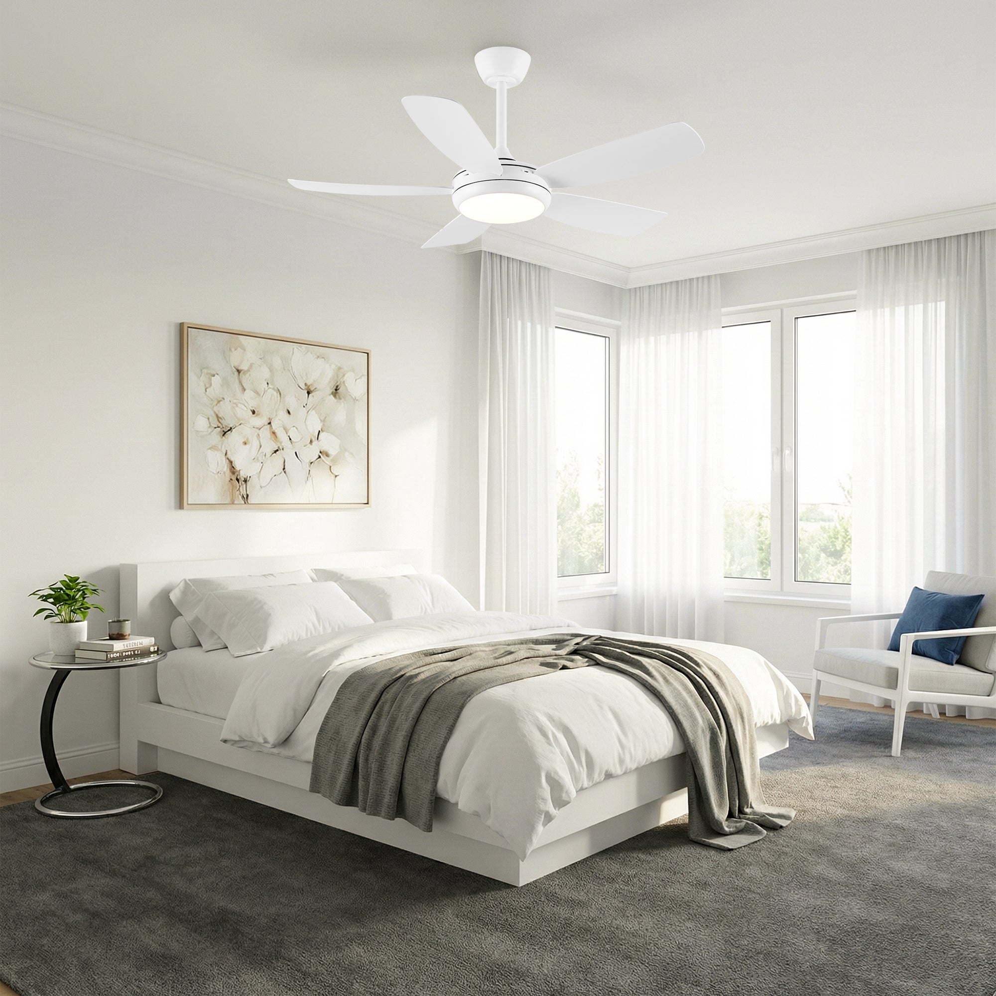 Parrot Uncle Ventilador de Techo con Luz LED 107 cm, Motor DC Silencioso Reversible, 6 Velocidades, Controlador, 3 Tonos de Luz, Diseño Blanco Mate - 4