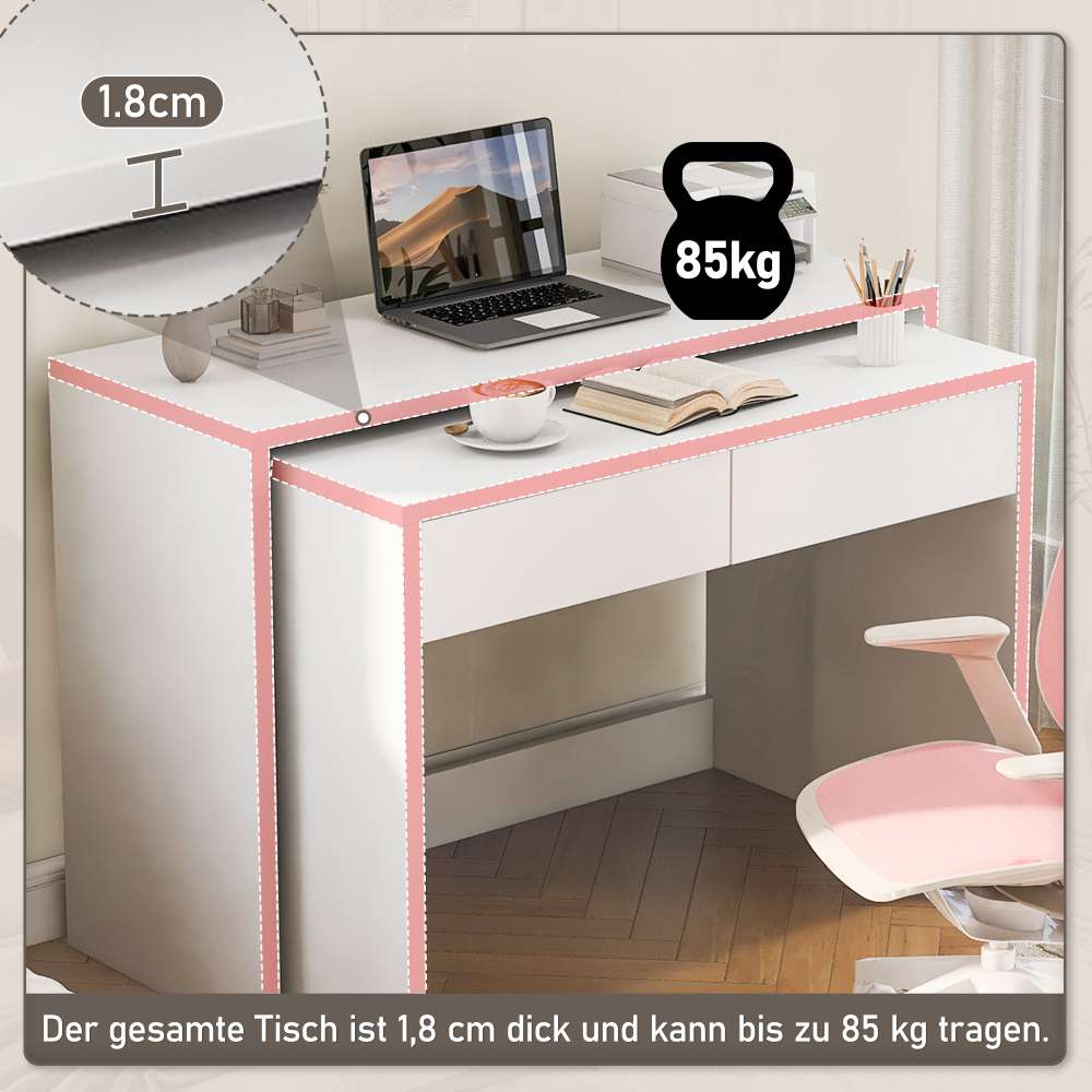 Bureau compact 2-en-1 avec commode intégrée, pliable et mobile, bois massif 1,8 cm, roulettes avec frein, multifonction pour petits espaces - 4