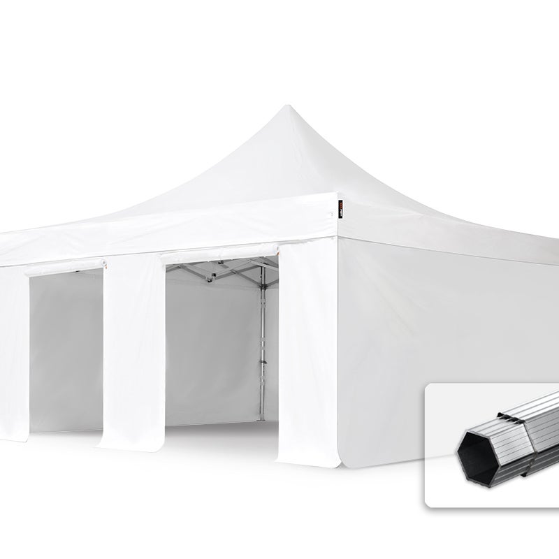 5x5 m Namiot Ekspresowy PROFESSIONAL Alu 50 mm, trudnopalny, ze ścianami bocznymi, bez okien, biały