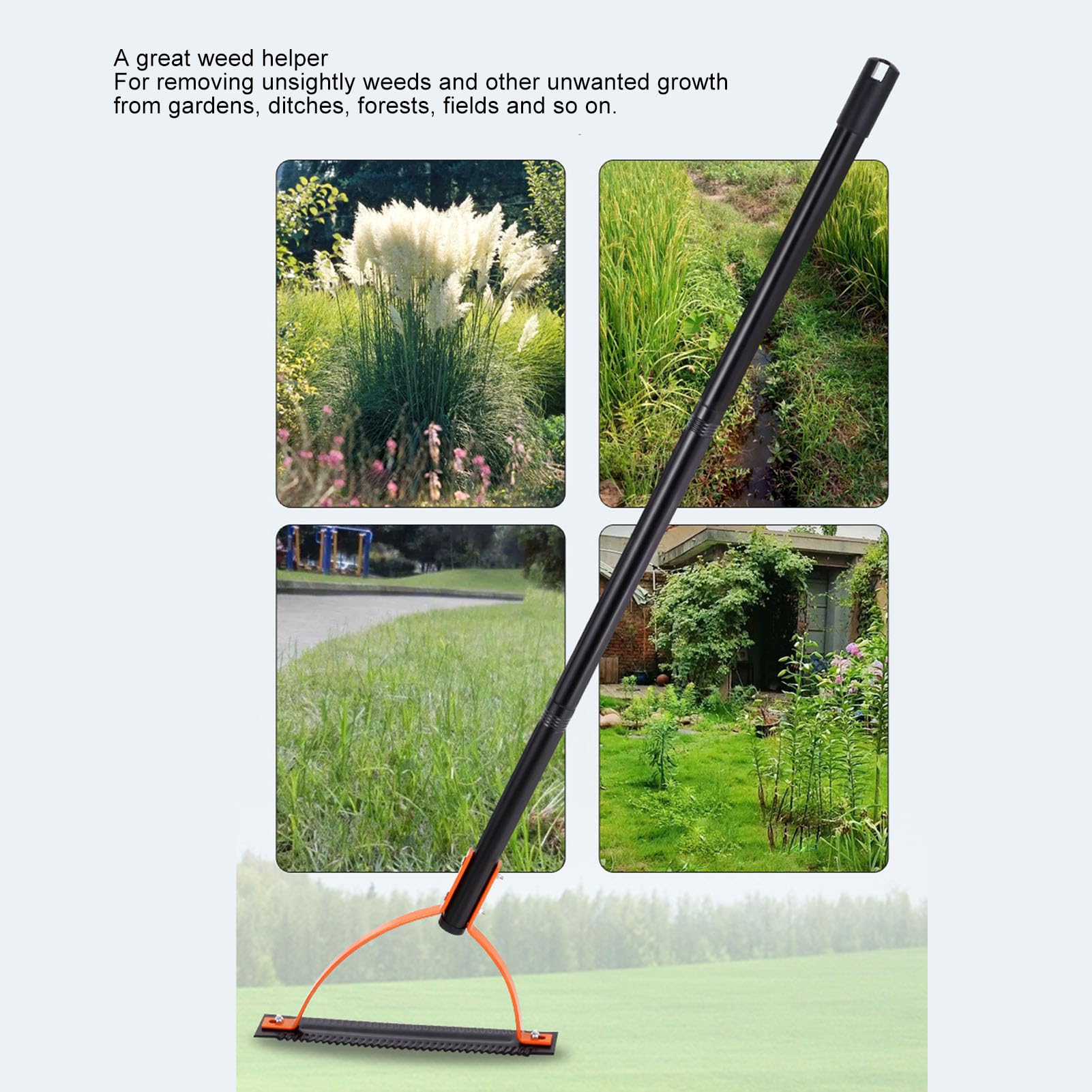 Coupe-herbe manuel 65 en acier au manganèse avec lame dentelée à double tranchant et manche en acier inoxydable pour jardin, pelouse (3 sections) - 5