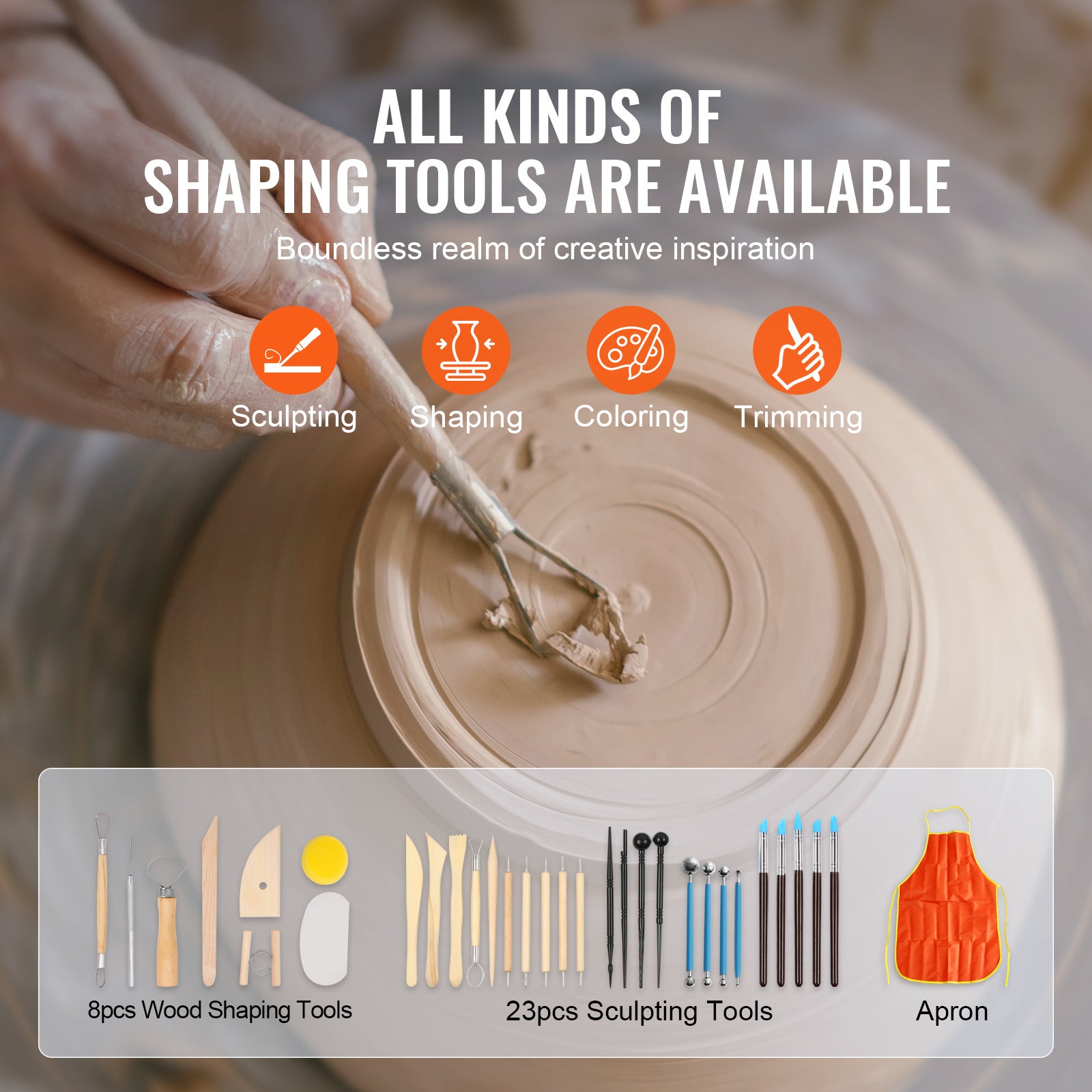 Tour de Potier VEVOR 28 cm de Dia. Roue de Poterie Électrique 450 W 60-300 tr/min Machine de Poterie Électrique Charge Max. 8 kg d’Argile avec Pédale - 5